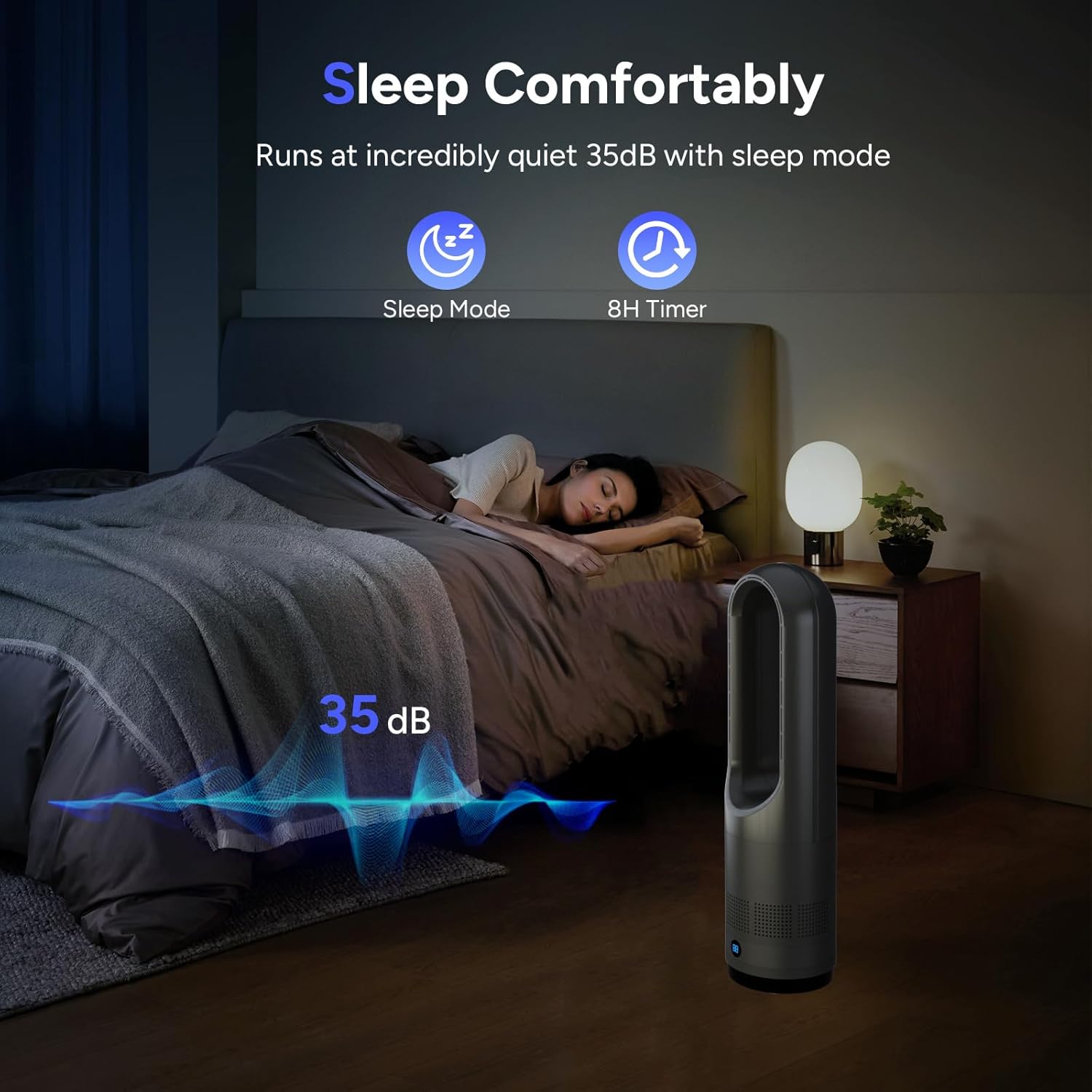 Bladeless Heater Fan,22Inch Heating & Cooling Combo Tower Fan 80° Oscillating, 9H Timer, 8 Speeds, Portable Quiet for Indoor, Bedroom, Home Office Room