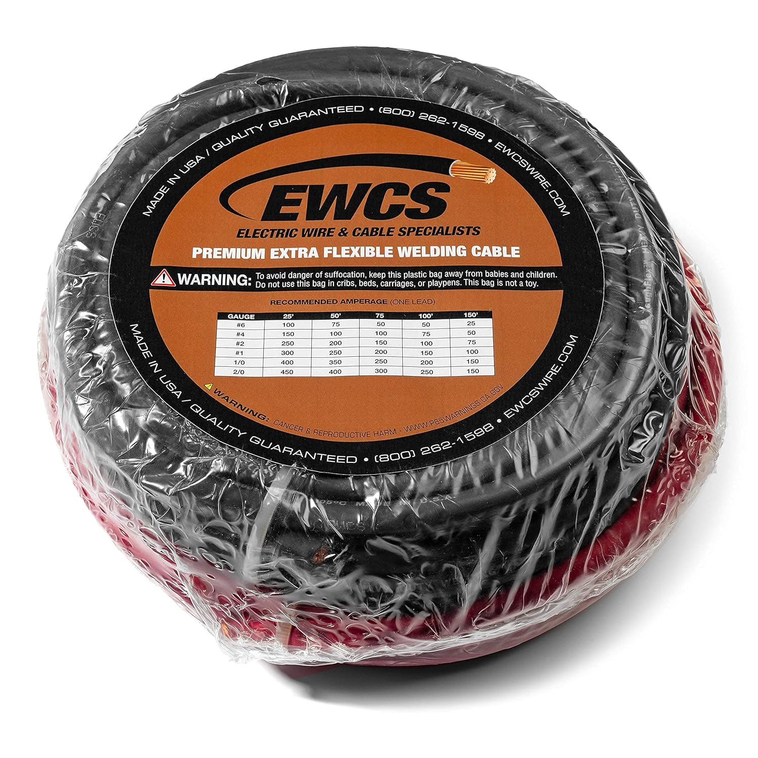 EWCS 6 Gauge Premium Extra Flexible Welding Cable 600 Volt - Combo Pack - 10 Feet Each Black+Red - Made in The USA