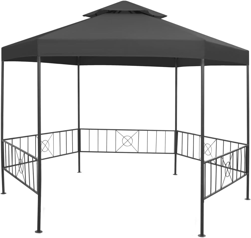 Large Hexagonal Garden Gazebo, Anthracite Powder-Coated Steel Frame, 127.2x127.2 inch Outdoor Canopy Tent for Patio, Backyard Events Outdoor Structures