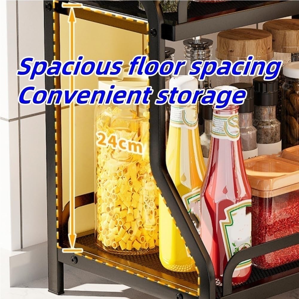 Seasoning Storage Rack, Countertop Spice Rack, Coffee Station Storage Rack, 2-layer Skin Care Product Rack, Metal Display Rack for Kitchen, Bathroom, Living Room(Black)