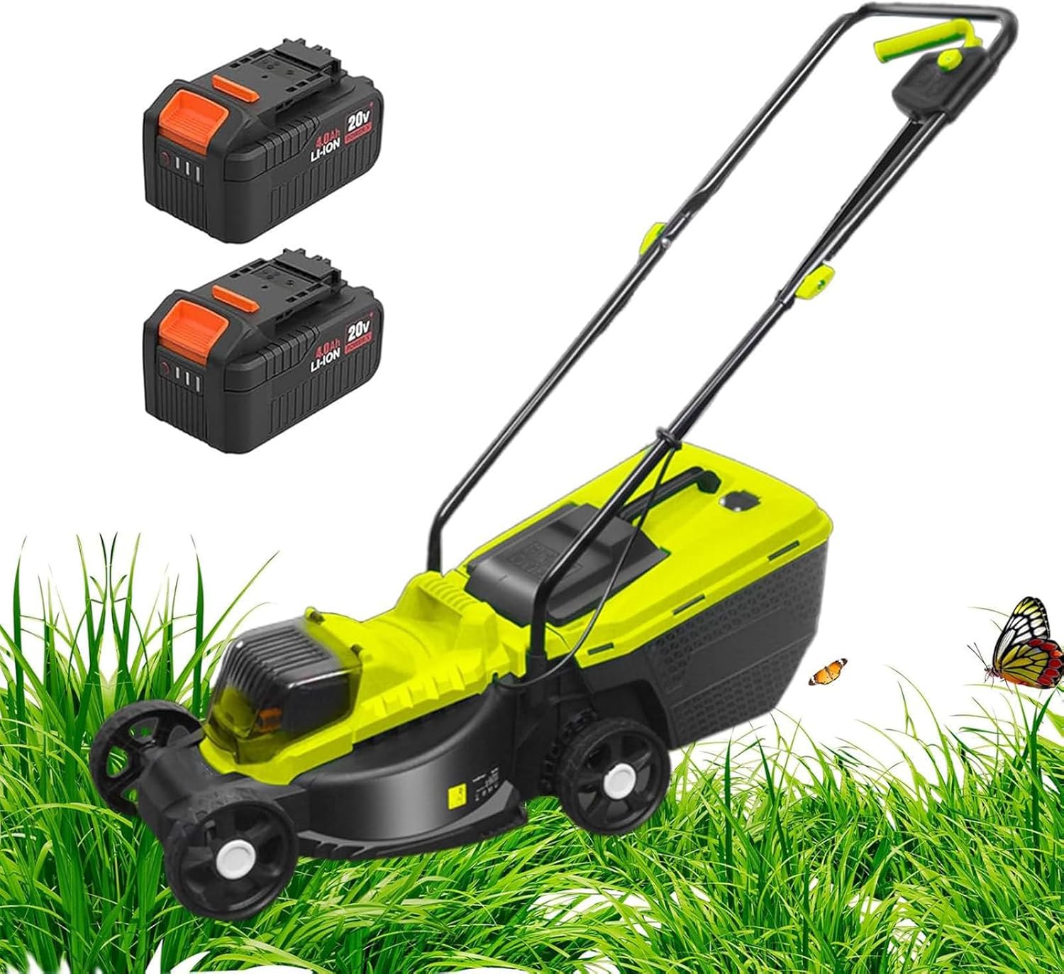 Cordless Push Lawn Mower,with 45L Grass Box, 40V Battery Powered Grass Cutting Machine, 3 Adjustable Cutting Heights, 4000mAh Dual Battery,for Lawns & Garden,Green