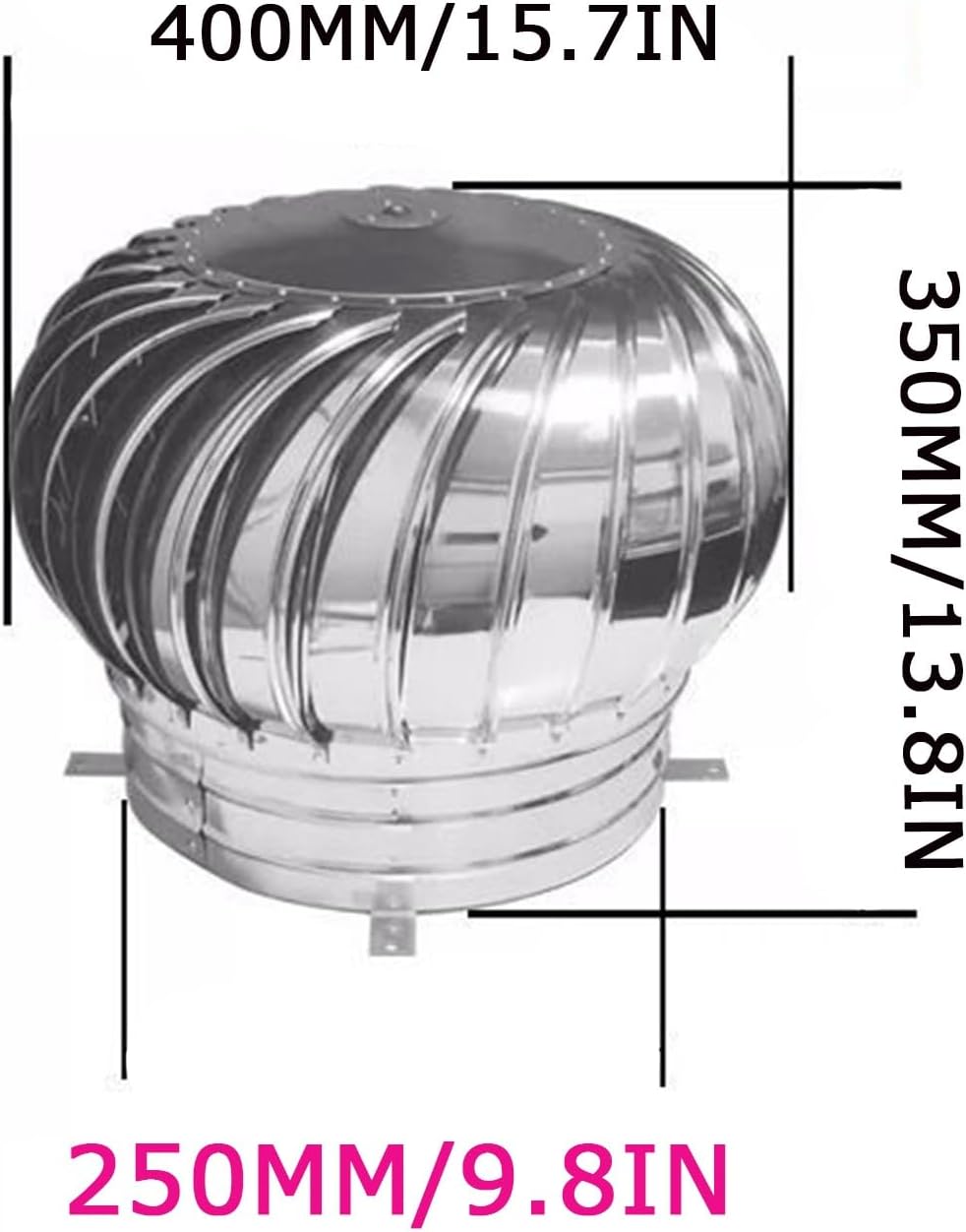 Wind Turbine, Dome Ventilator, Cap Vent Round, Stainless Steel Exhaust Cap, Wind Turbines Air Vents, Internally Braced Wind Turbine, DIY Easy Vent Hookup Kit, for Ventilation and Exhaust
