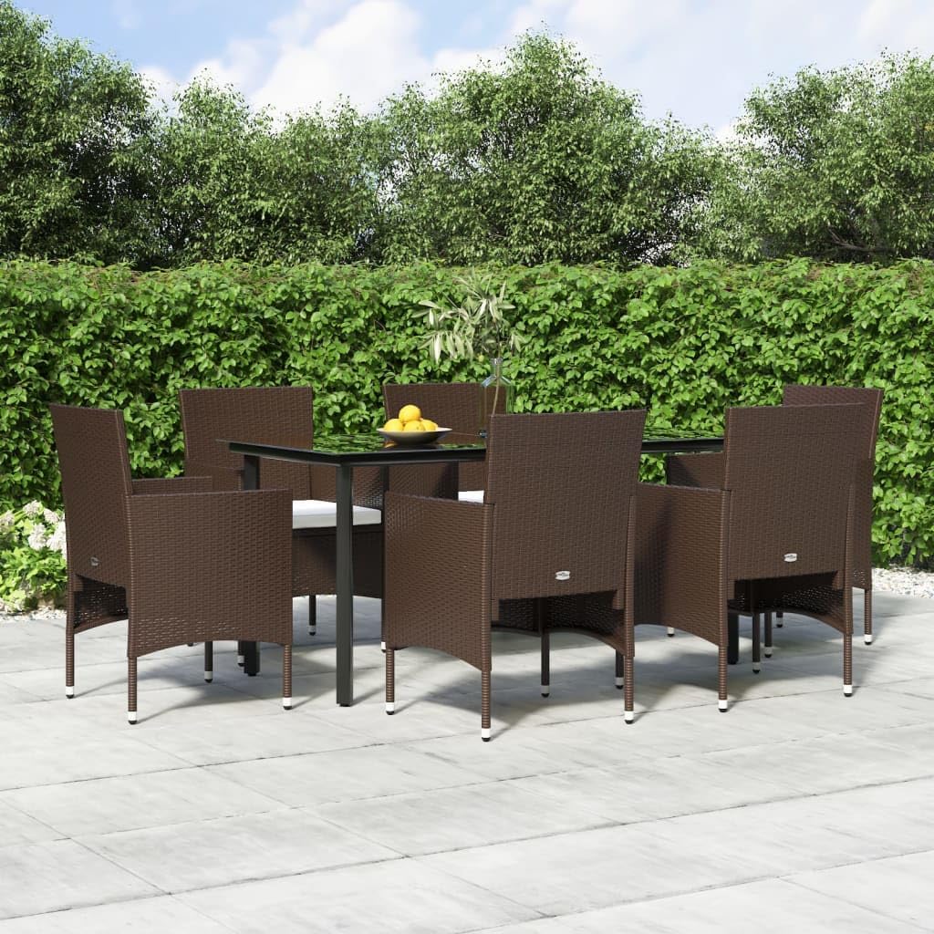 Patio Set 7 Piece Patio Dining Set with Cushions Brown and Black