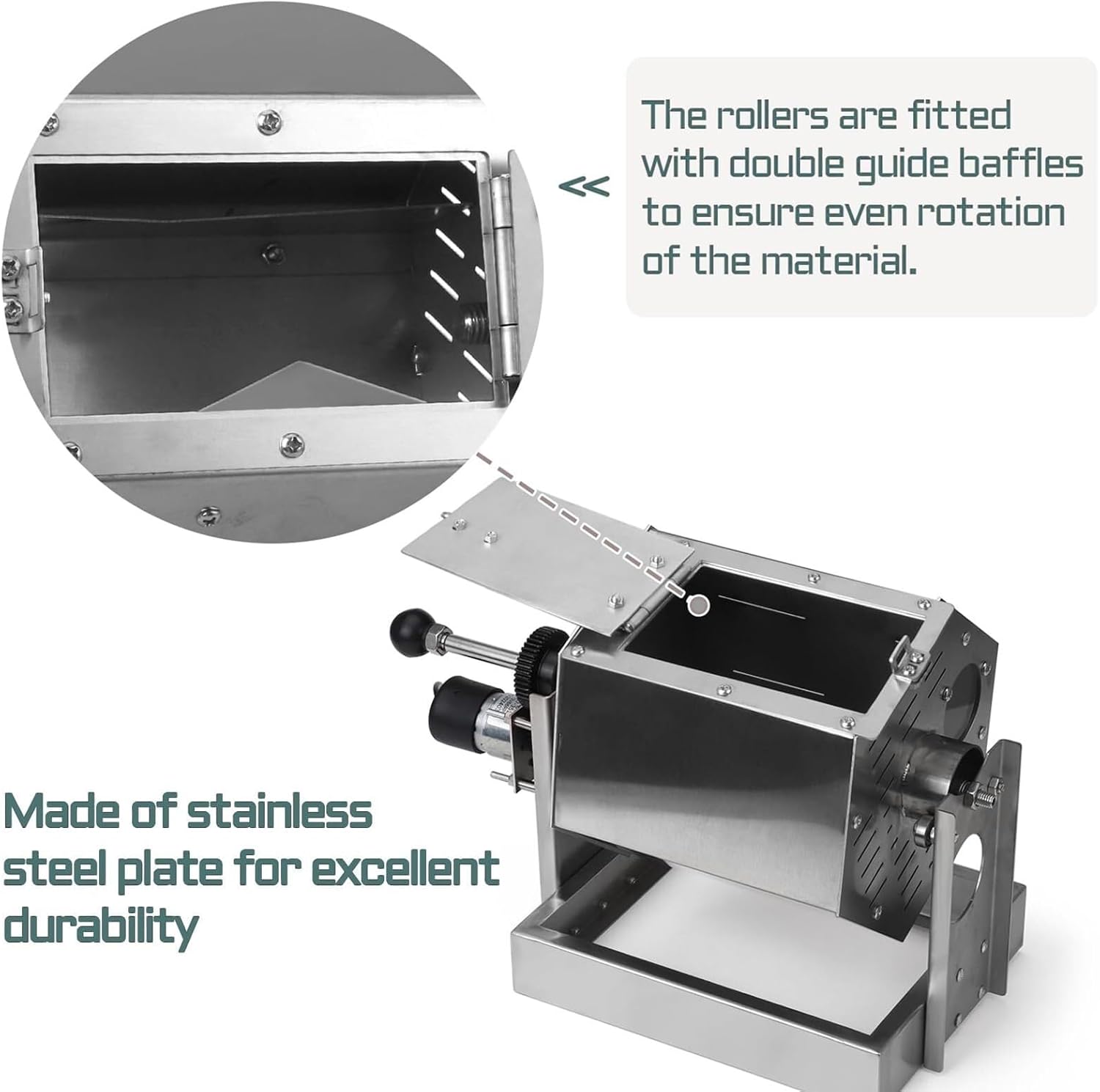 Electric Drum Type Coffee Roaster Machine 5 to 55 RPM Glass Window w/Thermometer &Shovel for Peanut Sesame Wheat Chestnut 3.4L