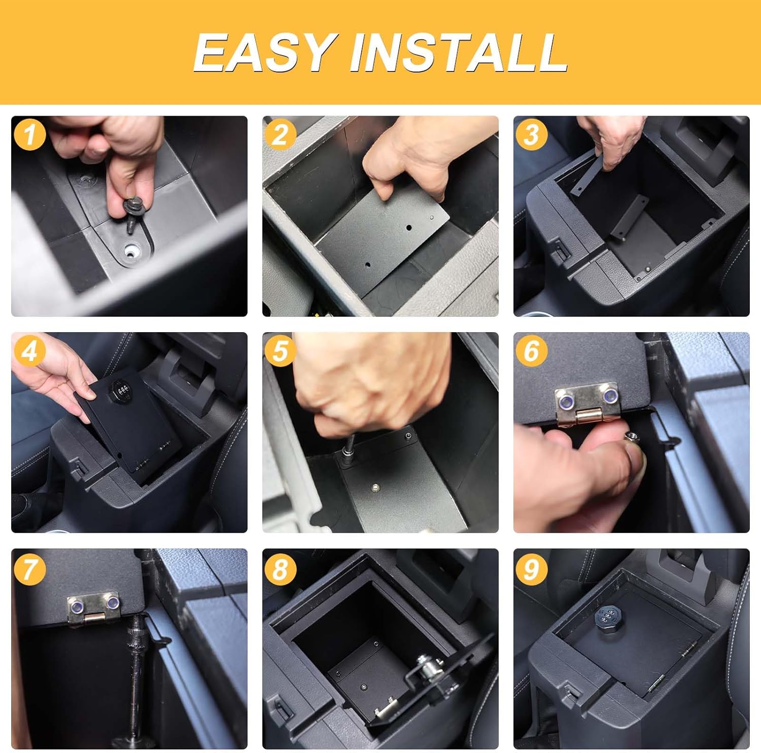 Center Console Safe Lockbox Compatible with M-itsubishi L200 / Triton 2019-2023 Accessories, 3-Digit Combo Lock Console Gun Vault Safe Storage Box Accessories