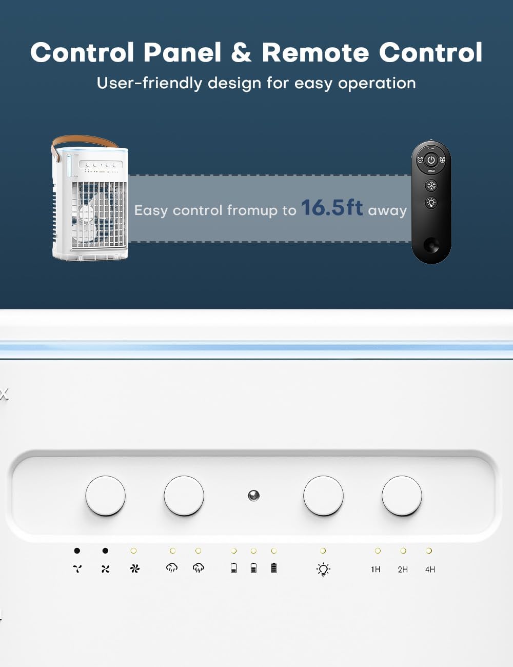 BALKO Mini Air Conditioner, 3 IN 1 Portable Desk Fan w/5400mAh Battery, 3 Speeds, Remote Control, Night Light, USB Powered Evaporative Air Cooler, Personal Air Conditioner for Room Bedroom Office