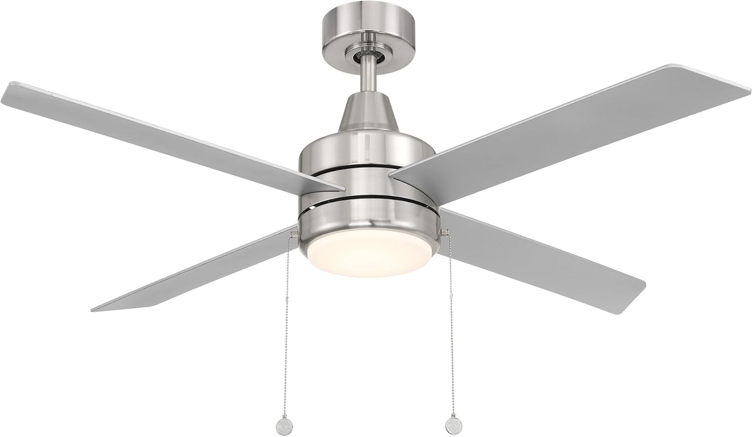 WAC Lighting Quade Indoor or Outdoor 4-Blade 52in Pull Chain Ceiling Fan in Brushed Nickel with Adjustable CCT 2700-3000-4000-5000K Dimmable LED Light Kit and Memory Function