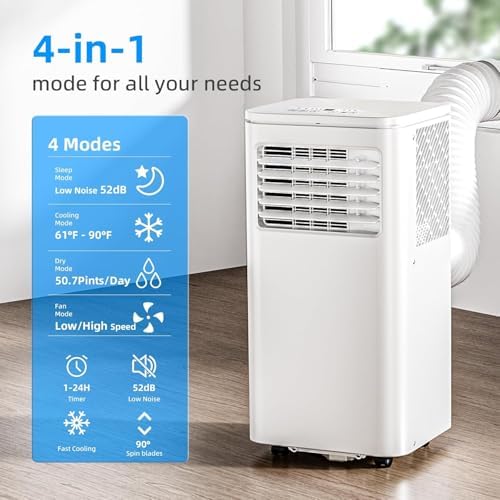 Antarctic Star 10000 BTU Portable Air Conditioner, 3 in 1 Free Standing Cooling AC Unit with Fan & Dehumidifier & Cools, Sleep Mode, 24H Timer, for Home/Kitchen/Office
