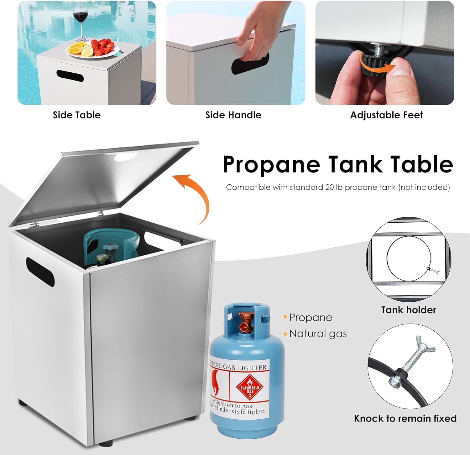 RADIATA 42” Rectangle Propane/Natural Gas Fire Pit for Outside Patio, Elegant Minimalist Lowprofile Firepit Table with Tank Table Long Large, 50000BTU Durable Sturdy Fireplace for Outside, Urban White