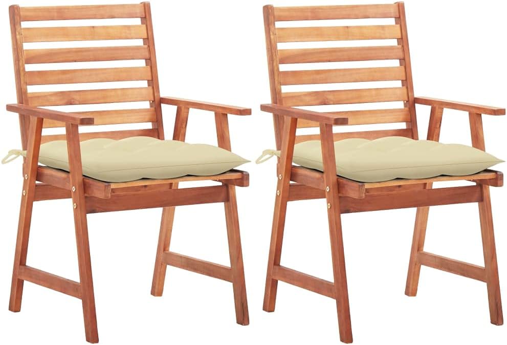 Patio Dining Chairs 2 pcs with Cushions Solid Acacia Wood,Outdoor Acacia Wood Dining Chairs with Water-Resistant Cushions Set of 2 Outdoor Furniture, Outdoor Chairs
