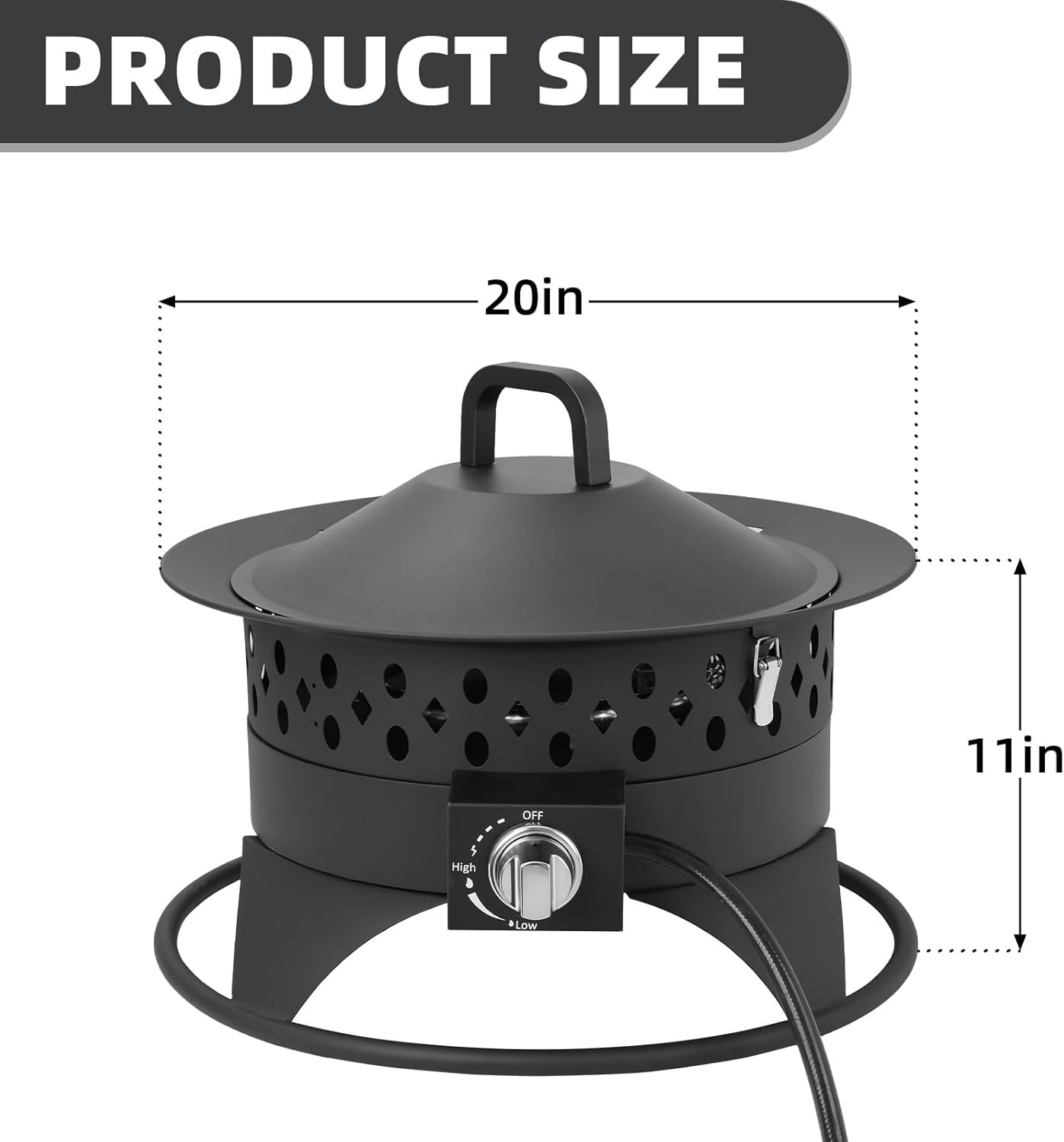 Breezz 20 Inch Propane Fire Pit with Grill, 60000 BTU Smokeless Gas Firepit for Outside Patio,with Foldable Cooking Grate & 7 lbs Lava Rocks, Adjustable Flame, Outdoor Camping BBQ