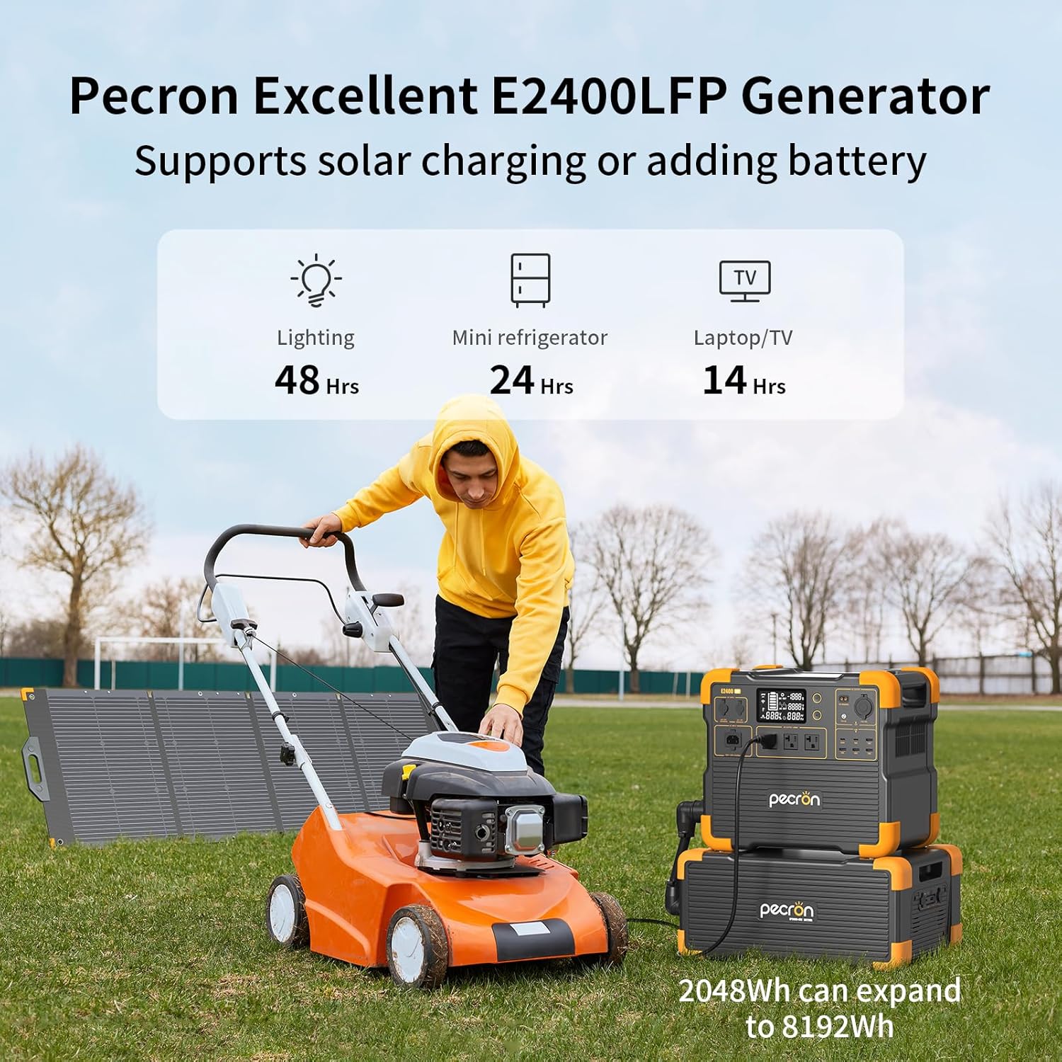 Pecron E2400LFP Power Station with 3072Wh Extra Battery*2, Portable Solar Generator Set for RV, Camping, CPAP, Power Outage, Home Use in Winter, Big Capacity Power Supply 8192Wh, 2400W AC Output