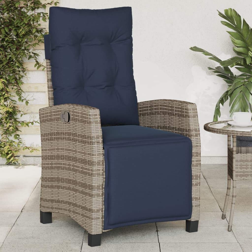 Reclining Patio Chair with Footrest Gray Poly Rattan, Patio Chairs