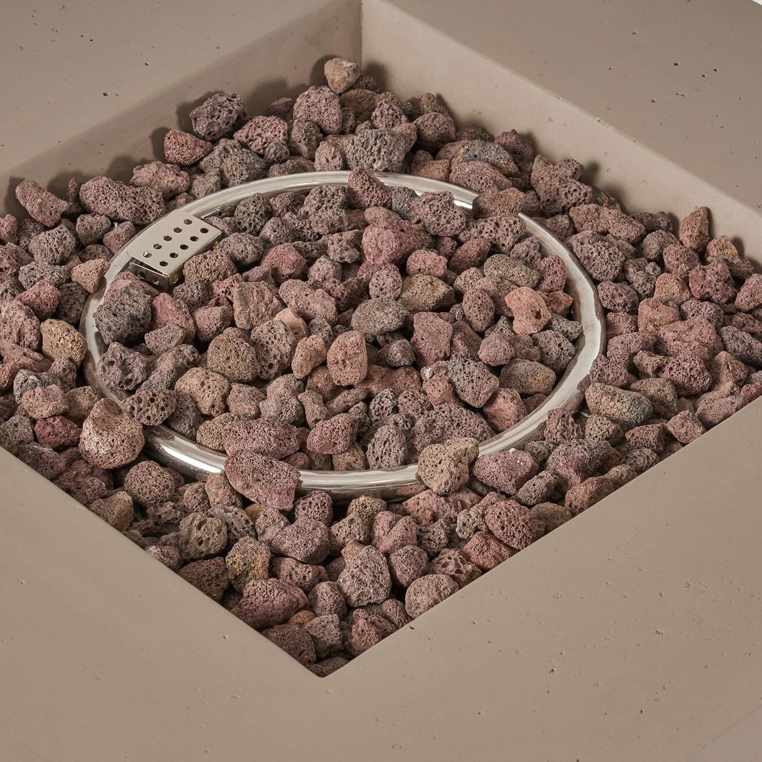 GDFStudio Outdoor 5 Piece Wood and Wicker Club Chairs and Fire Pit Set, Mixed Mocha and Light Gray