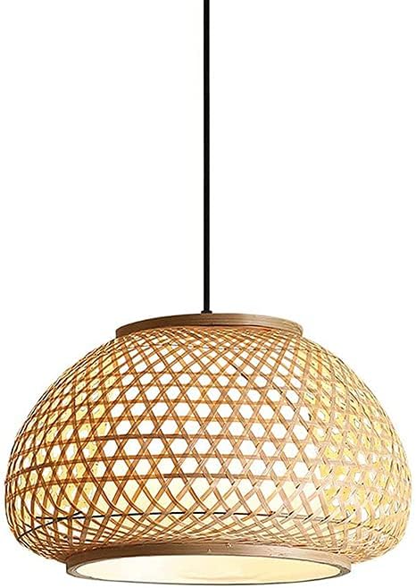 Japanese Style Rattan Pendant Light,Hand-Woven Bamboo Lantern Chandeliers,E27 Hanging Lamp,Rattan Lampshades,Bedroom Kitchen Island Decorative Lighting Fixtures