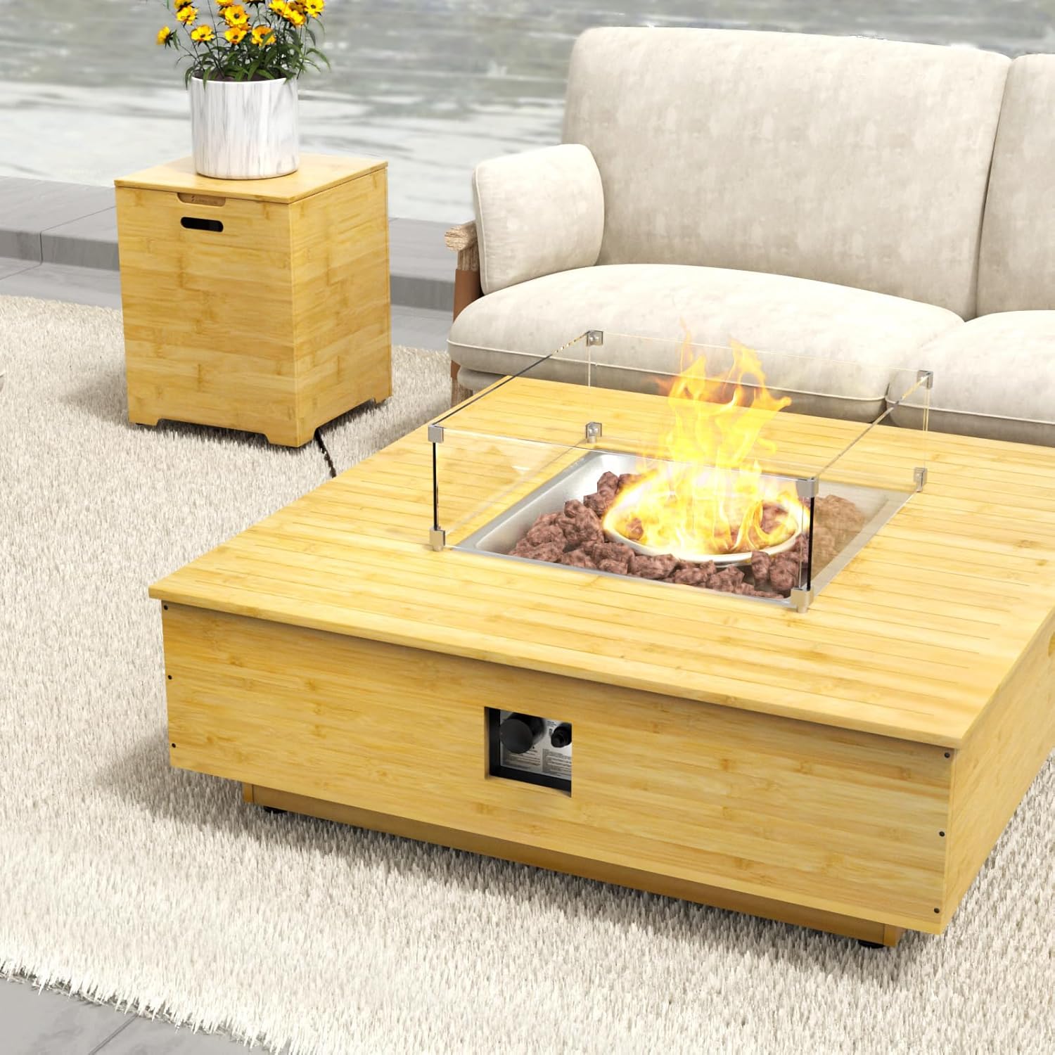 SUMOLOLIFE Fire Pit Table Propane Gas Fire Pit Table with Propane Tank Cover, 42.9