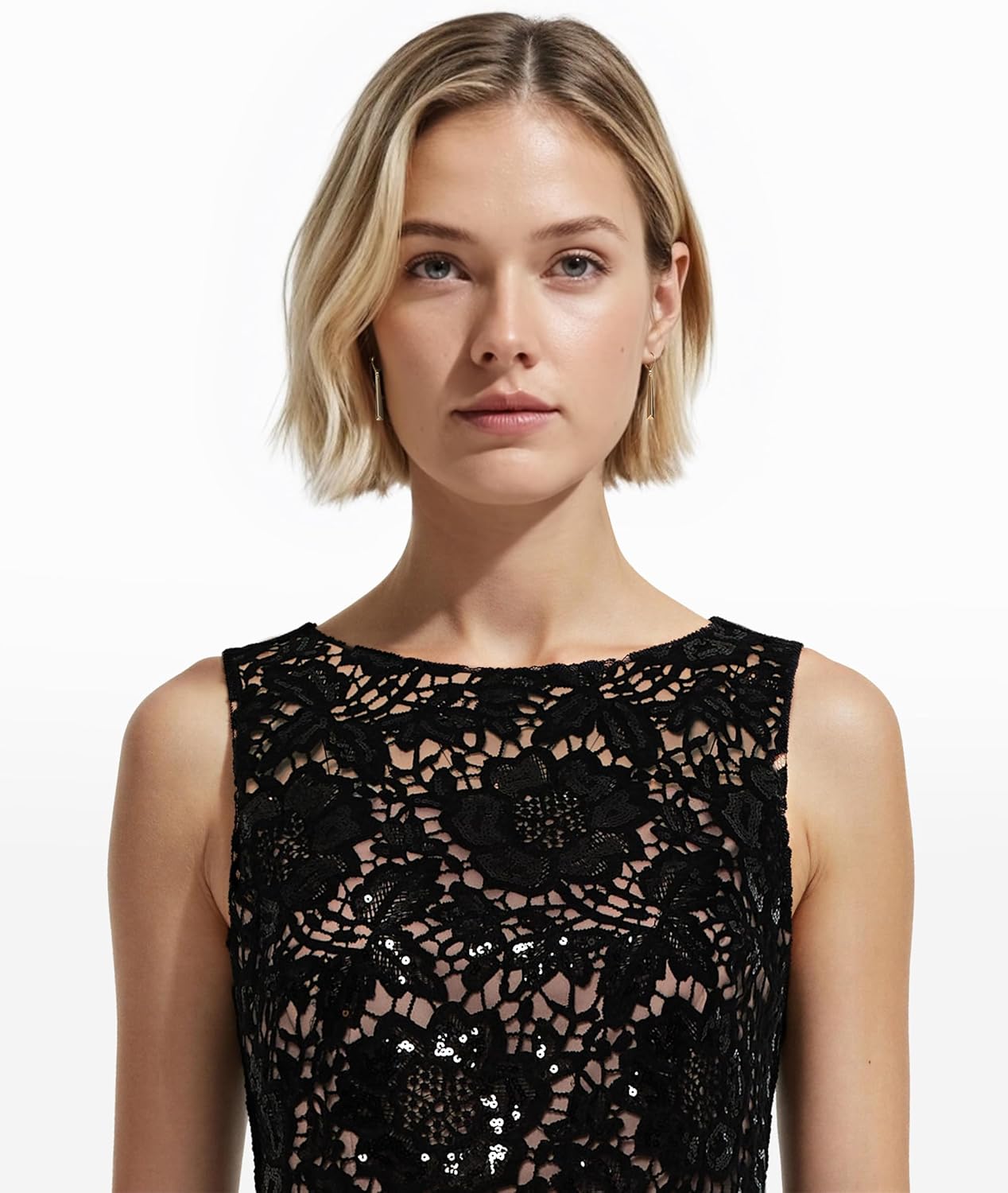 Anne Klein Womens Sleeveless Lace Midi Dress