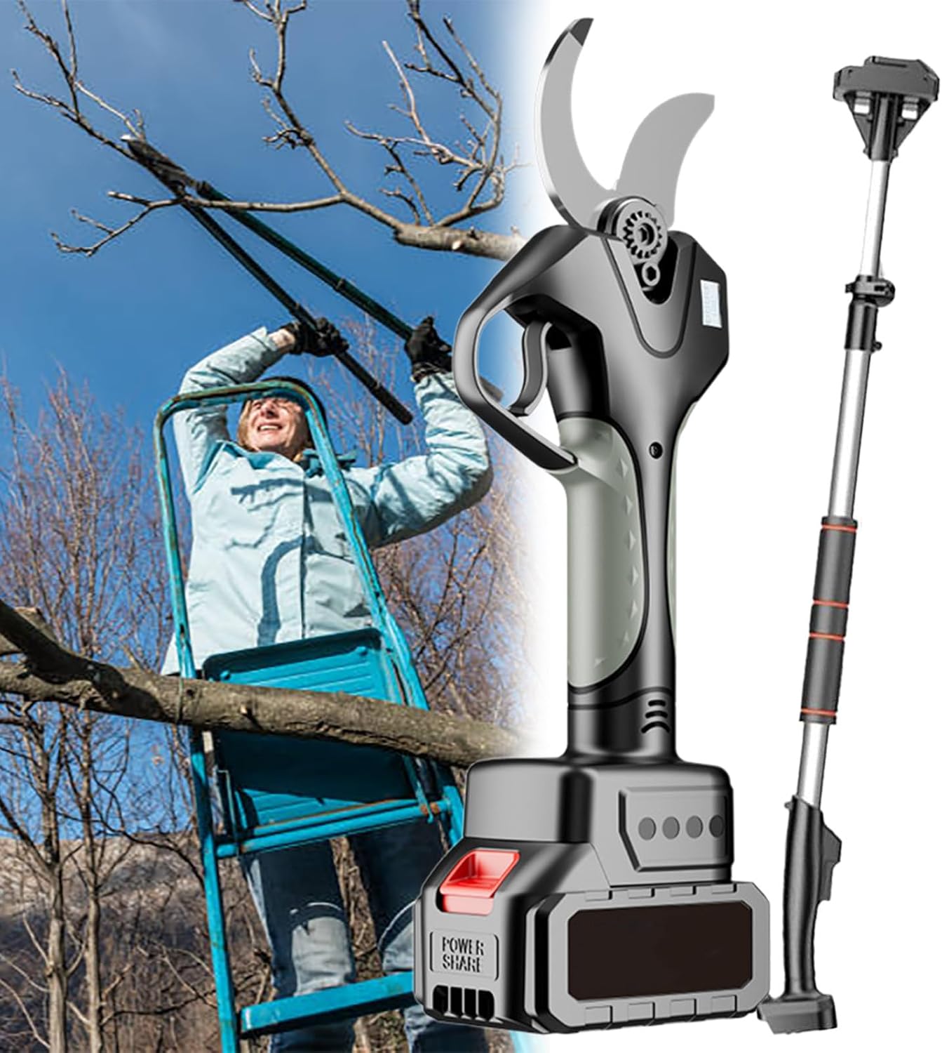 Electric Pruning Shears, Cordless Garden Shears Pruning, Brushless Pruning Shears for Gardening with 3 inch Max Cutting Diameter(with 2 Battery)