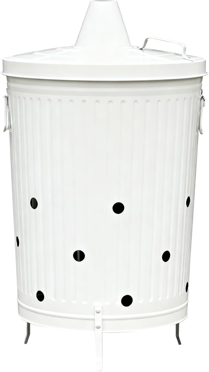 Galvanized Trash Can, Burn Barrel, Burn Pits for Backyard, Fire Pit, for Paper Leaf Paper Trash Wood Backyard Bonfire(White)