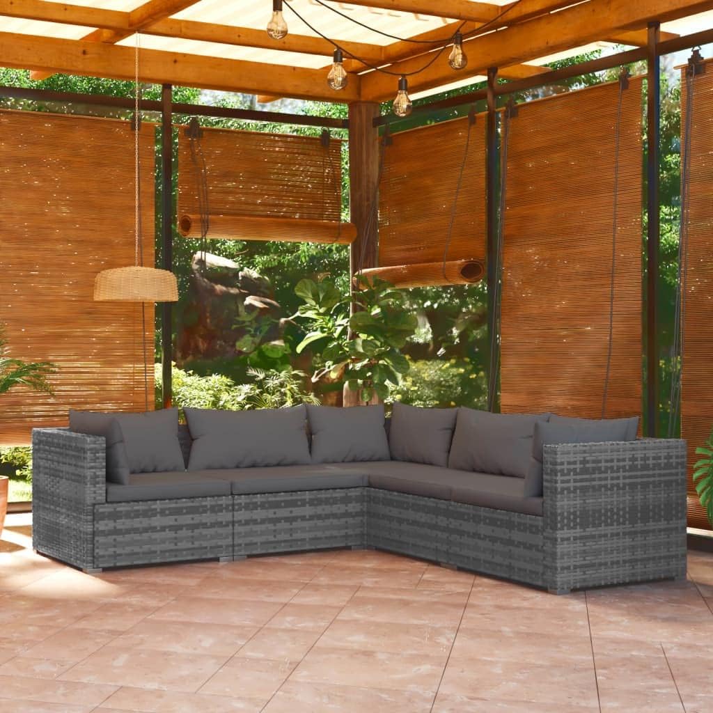 5 Piece Patio Lounge Set with Cushions Poly Rattan Gray, Patio Lounge Set with Modular Design for Outdoor Leisure Time Patio Furniture Sets, Outdoor Furniture Sets
