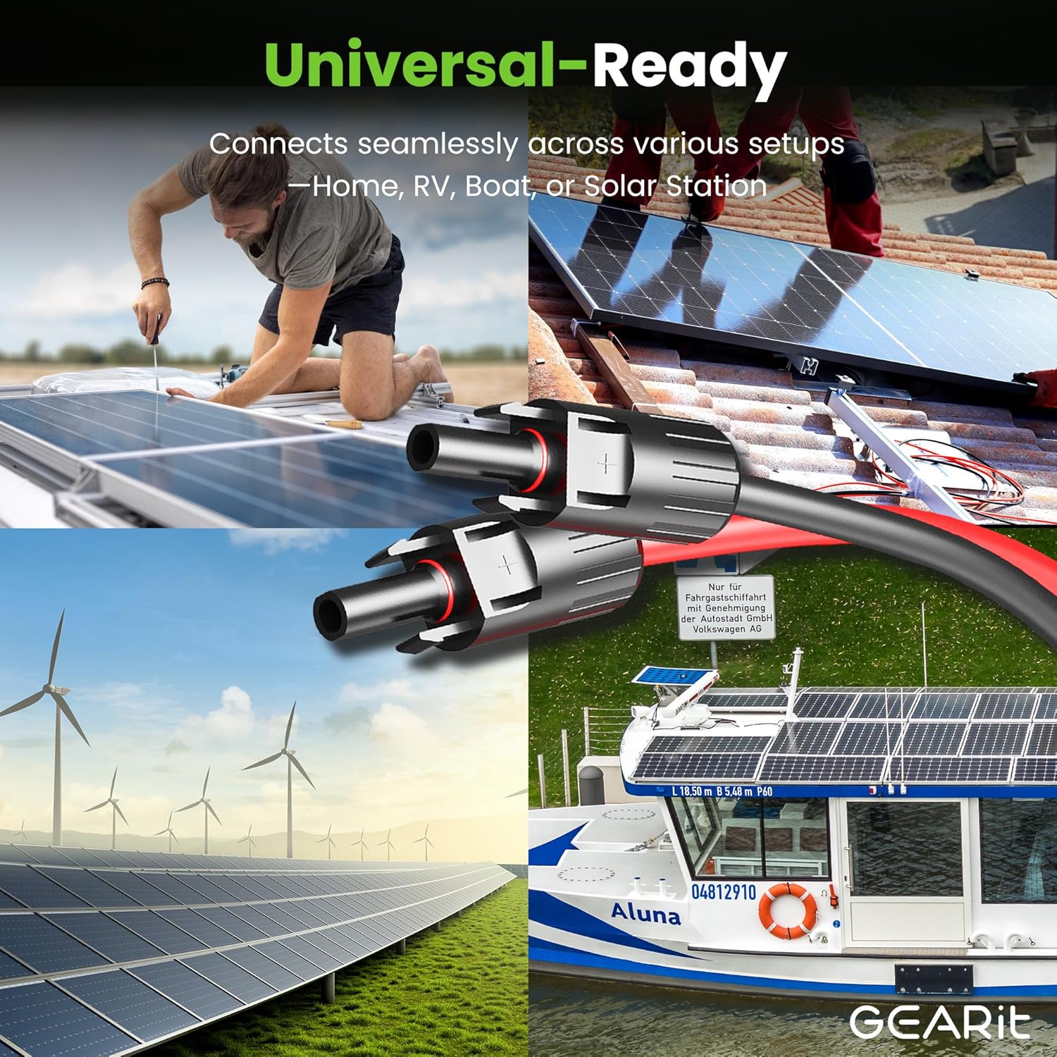 GearIT 10AWG Solar Extension Cable (50FT Black - 50Ft Red) Male to Female Solar Connectors with Adapter Tool Kit, Solar Panel Renewable Energy, 10 Gauge Pure Copper Extension Cord, 50 Feet