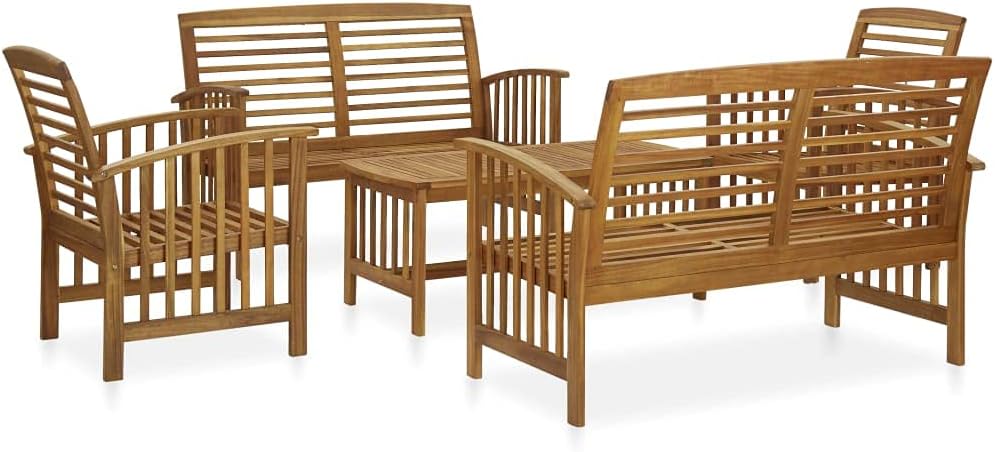 5 Piece Patio Lounge Set Solid Acacia Wood,Vintage Wooden Patio Lounge Set for Garden, Patio, or Outdoor Living Space Patio Furniture Sets, Outdoor Furniture Sets