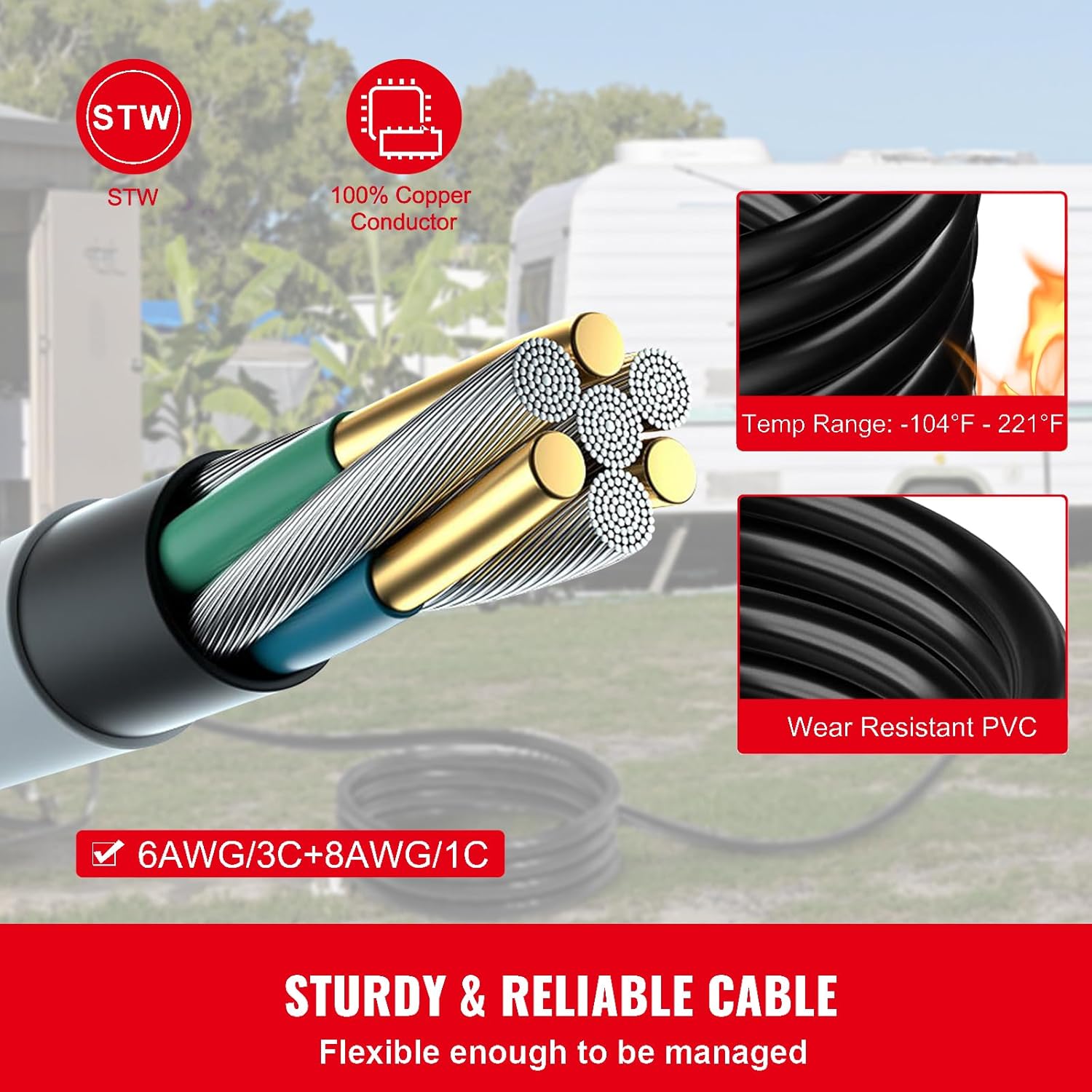 Happybuy 50ft 50 Amp Generator Extension Cable, 125V 250V, with Special Connectors