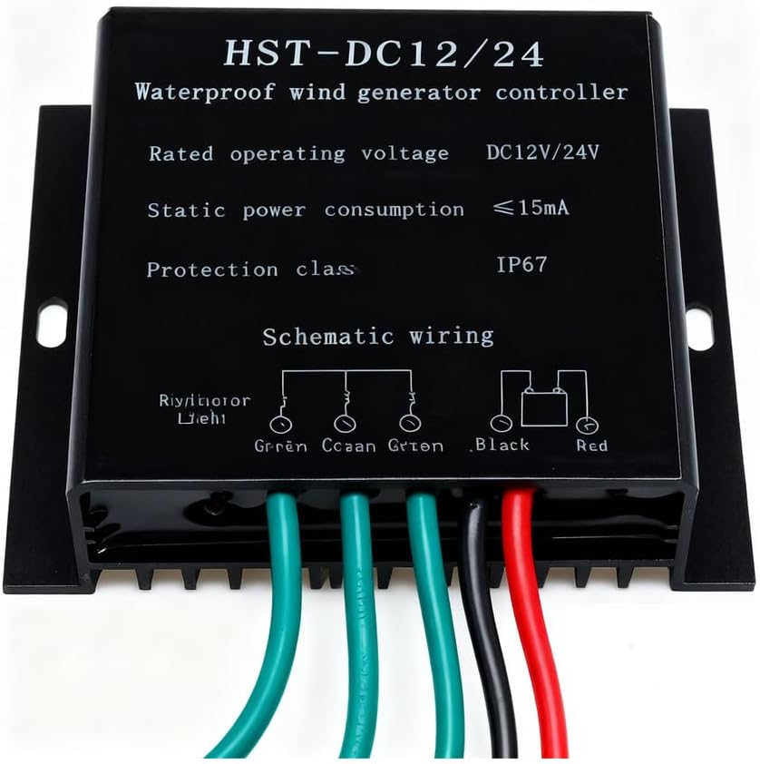 24V, MPPT Wind Turbine Charge Controller 100W-5000W 12V 24V 48V Auto Match IP67 Waterproof Universal Generator Controller (Black,10A-40A),Black,12V