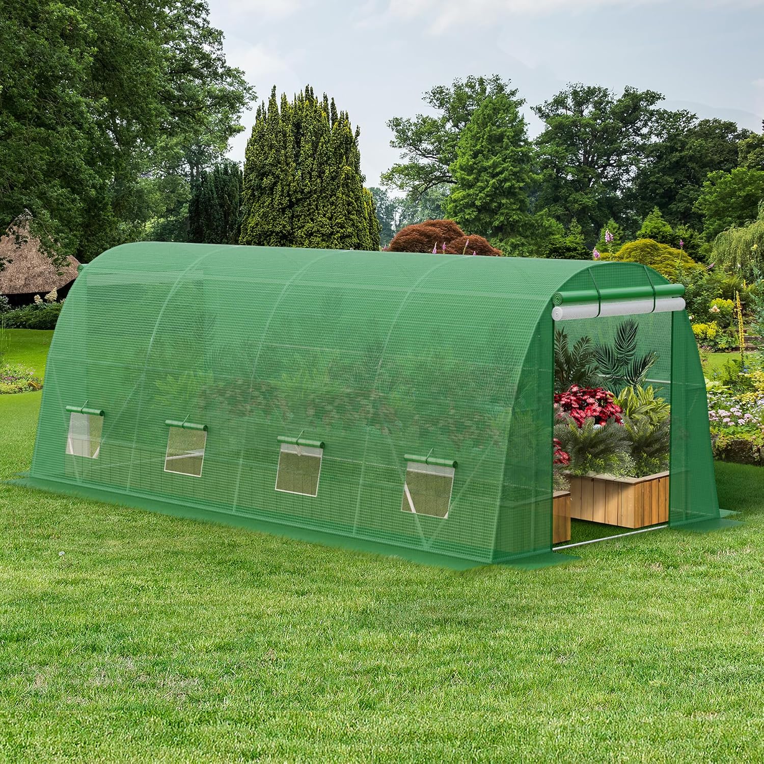 GAOMON 20 * 10 * 6.6ft Large Walk Greenhouse Heavy Duty Outdoor，Portable Hot Plant Garden,Plant Hot House， Tunnel Greenhouse with PE Cover,Roll-up Zipper Door& Galvanized Steel Frame