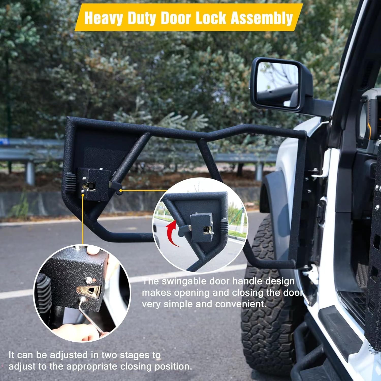 JROAD Bronco tube doors for Ford Bronco 2021 2022 2023 4 Door Accessories(Excluding Sport)，For Ford Bronco Off-Road Tubular Doors 4PCS