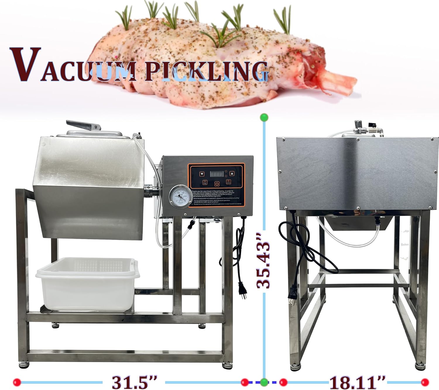 INTSUPERMAI 110V Meat & Vegetable Vacuum Tumbler Marinating Machine, 45L Vacuum Tumbler Marinator, 350W Food Vacuum Marinator, 0-99 Min Time Setting, Meat Tenderizer & Vacuum Marinator for Chef