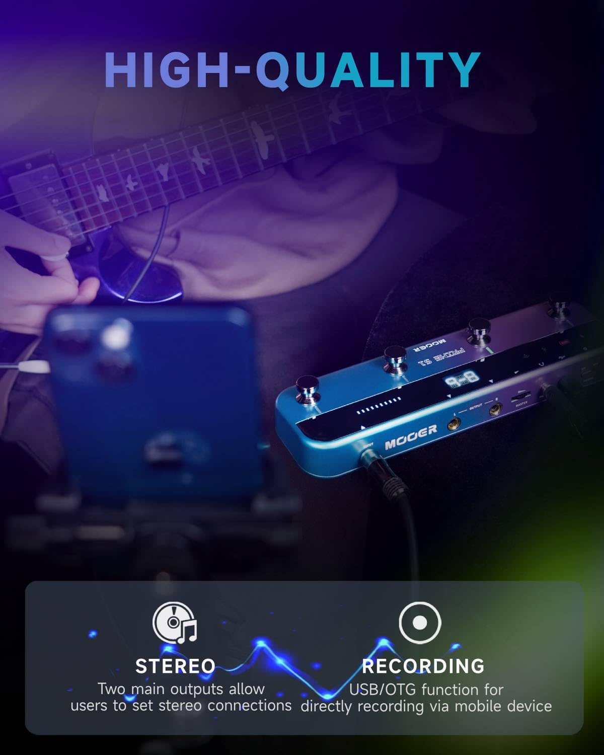 MOOER Prime S1 Intelligent Pedal Stereo Guitar Multi Effects Processor 8 Footswitches, F4 Wireless Contoller for Preset Switching and Looper and Drum Machine Control