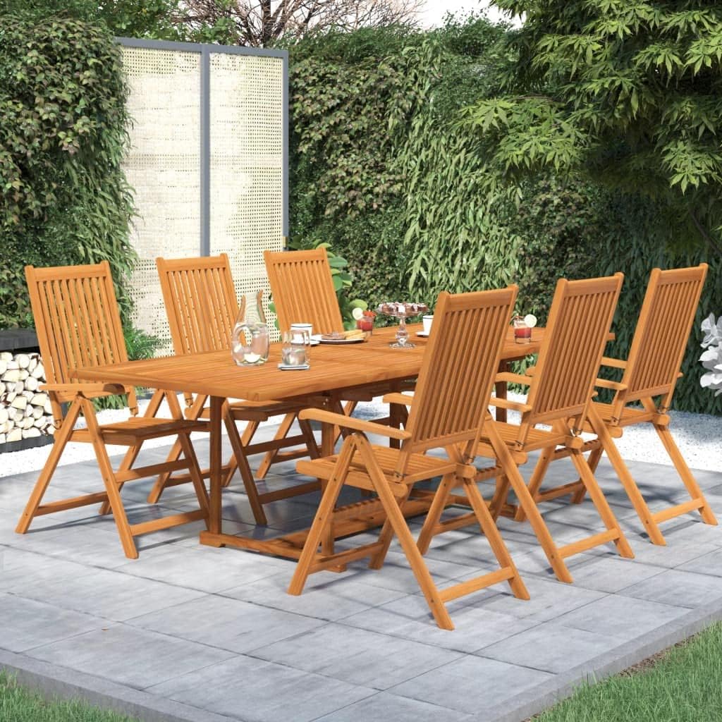 7 Piece Patio Dining Set Solid Wood Acacia,Acacia Wood Dining Set with Extendable Table and Adjustable Folding Chairs for Outdoor Use Furniture Sets for Patio, Lawn & Garden