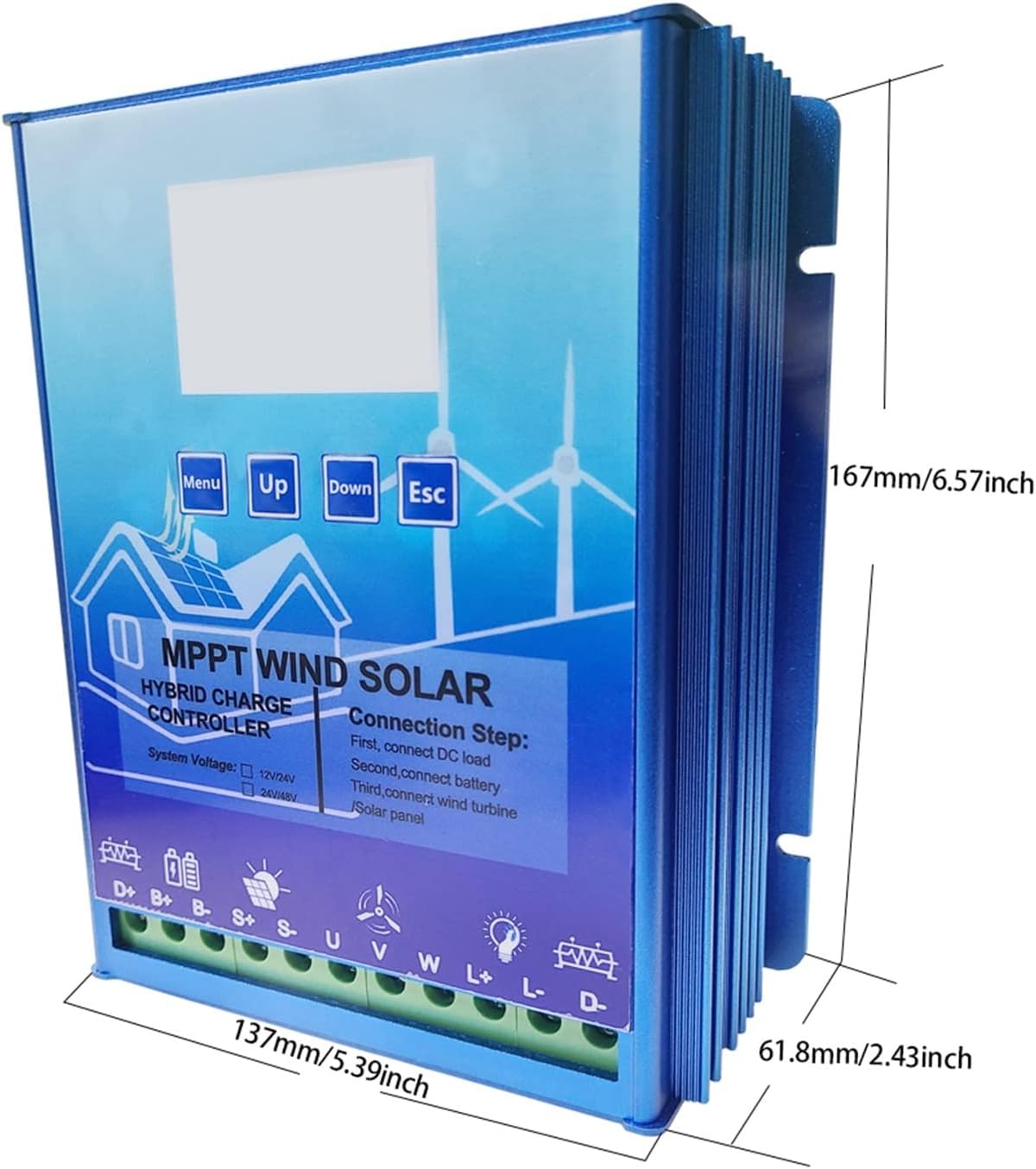 3000W MPPT Hybrid Solar Wind Charge Controller 12V 24V 48V PV Wind Turbine Regulator for Lifepo4 Lithium Gel Lead Acid Battery - Solar Controller(Wind1.5KW Solar1.5KW,Auto 12V24V)