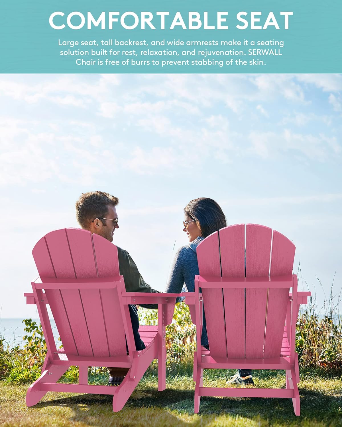 SERWALL Adirondack Chair for Patio Garden Outdoors Fire Pit- Hot Pink