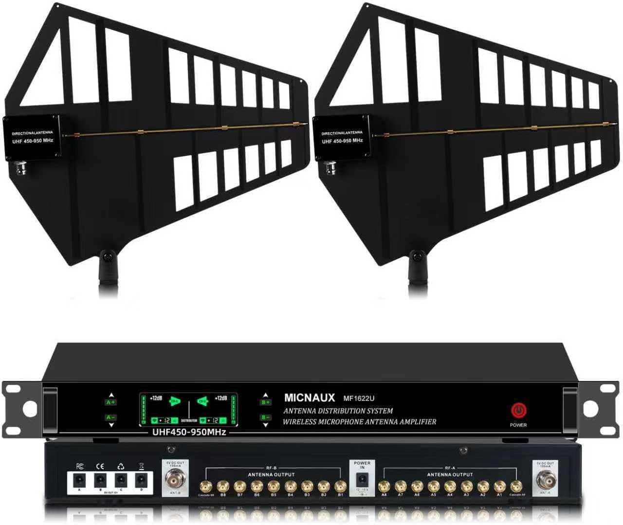 Wireless Antenna Distribution Combiner System, 18 Channels UHF Active Directional Receiver w/ 16 Outputs + 2 Cascade Ports, Microphone Signal Amplifier with Paddle for Stages, Live Shows - 984ft Range