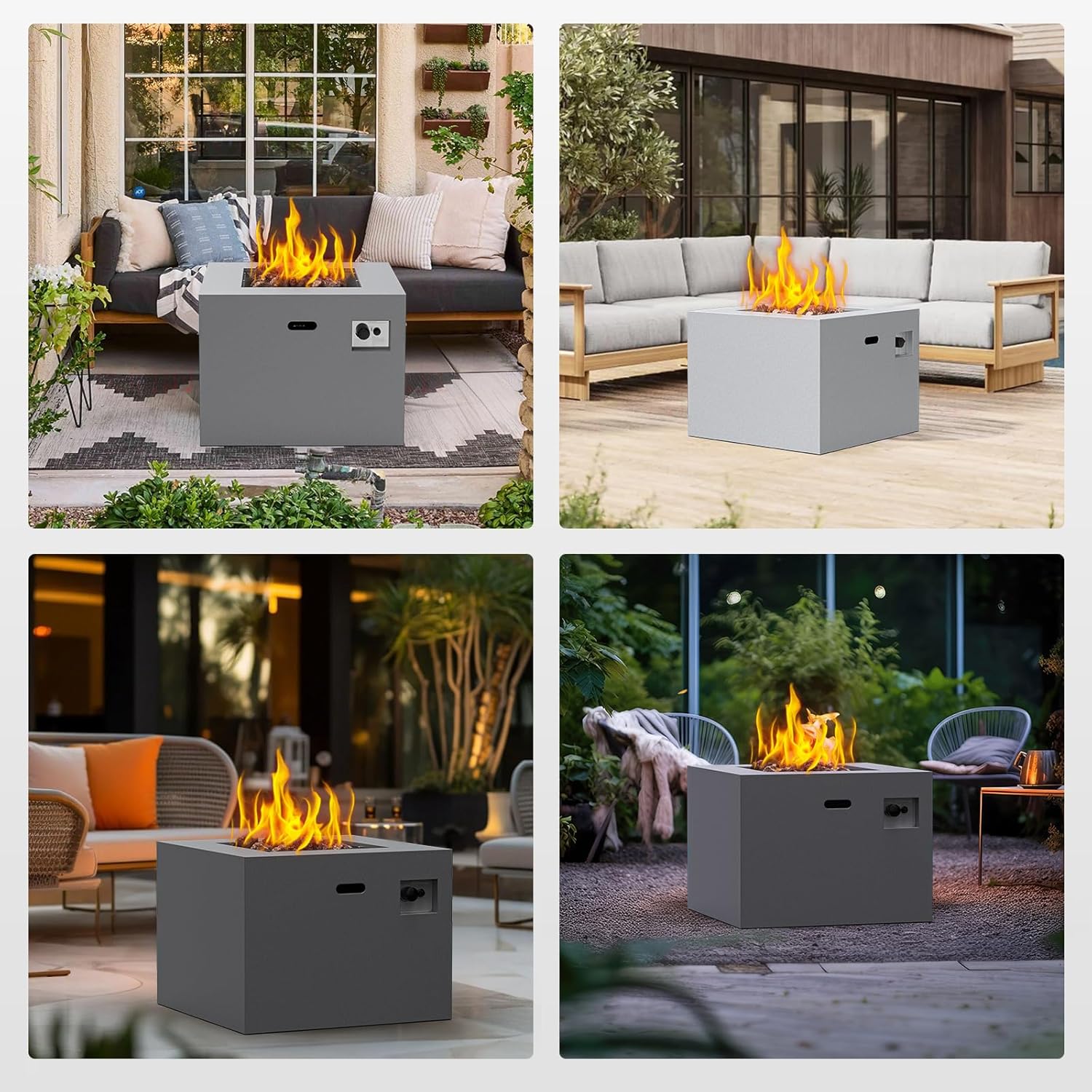 32 Inch Outdoor Fire Pit Table, 50,000 BTU Square Propane Fire Pit with Lid, Lava Rocks, Weatherproof Cover, Alloy Steel Gas Fire Pits for Outside Patio, CSA Certified, Gray