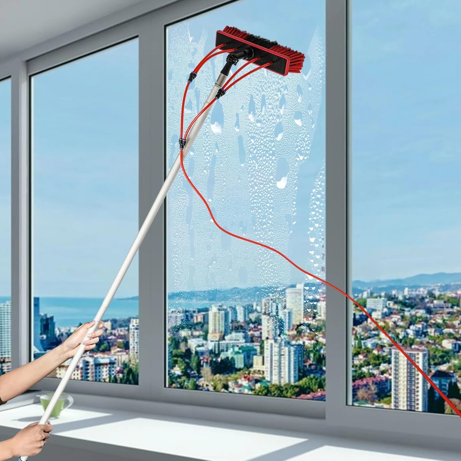 Outdoor Tall Window Cleaner,Water Fed Brush Extendable Pole Kit Washing Tool,Window Cleaning Tool Kit,Car Glass Solar Panel Cleaning System