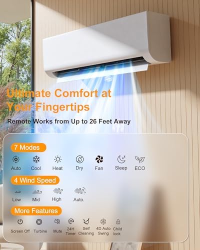 Mini Split AC/Heating System, Energy Efficient Inverter AC Unit with 1 Ton Heat Pump, 12000/18000/24000BTU Air Conditioner, Coverage Area Up to 750 Sq.Ft 115V-230V (230V-12000BTU)