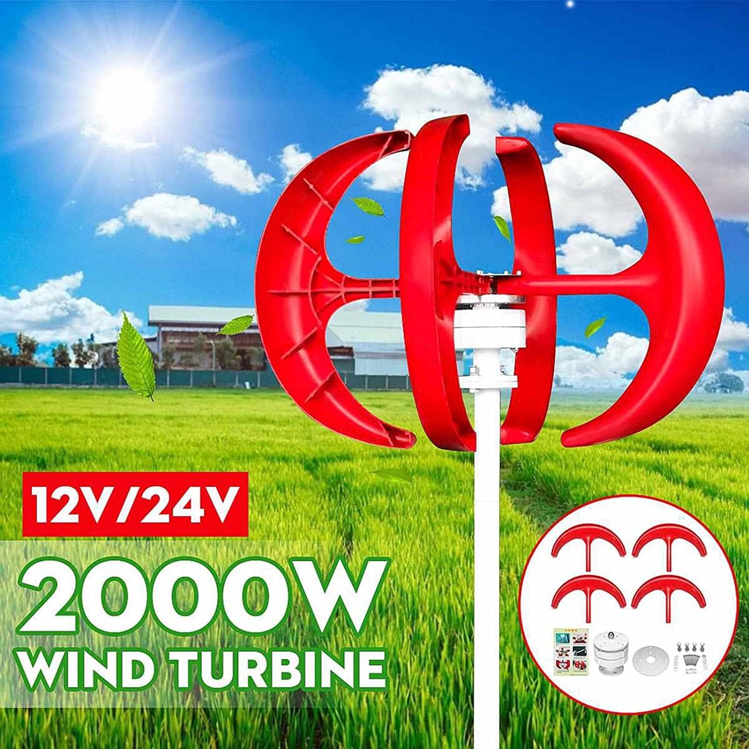 LiuSj JUnSt Wind Power Kit,Energy Windmill 2000W 4 Blades Vertical Axis Permanent Maglev Wind Turbine Generator Kit for Home Hybrids Streetlight