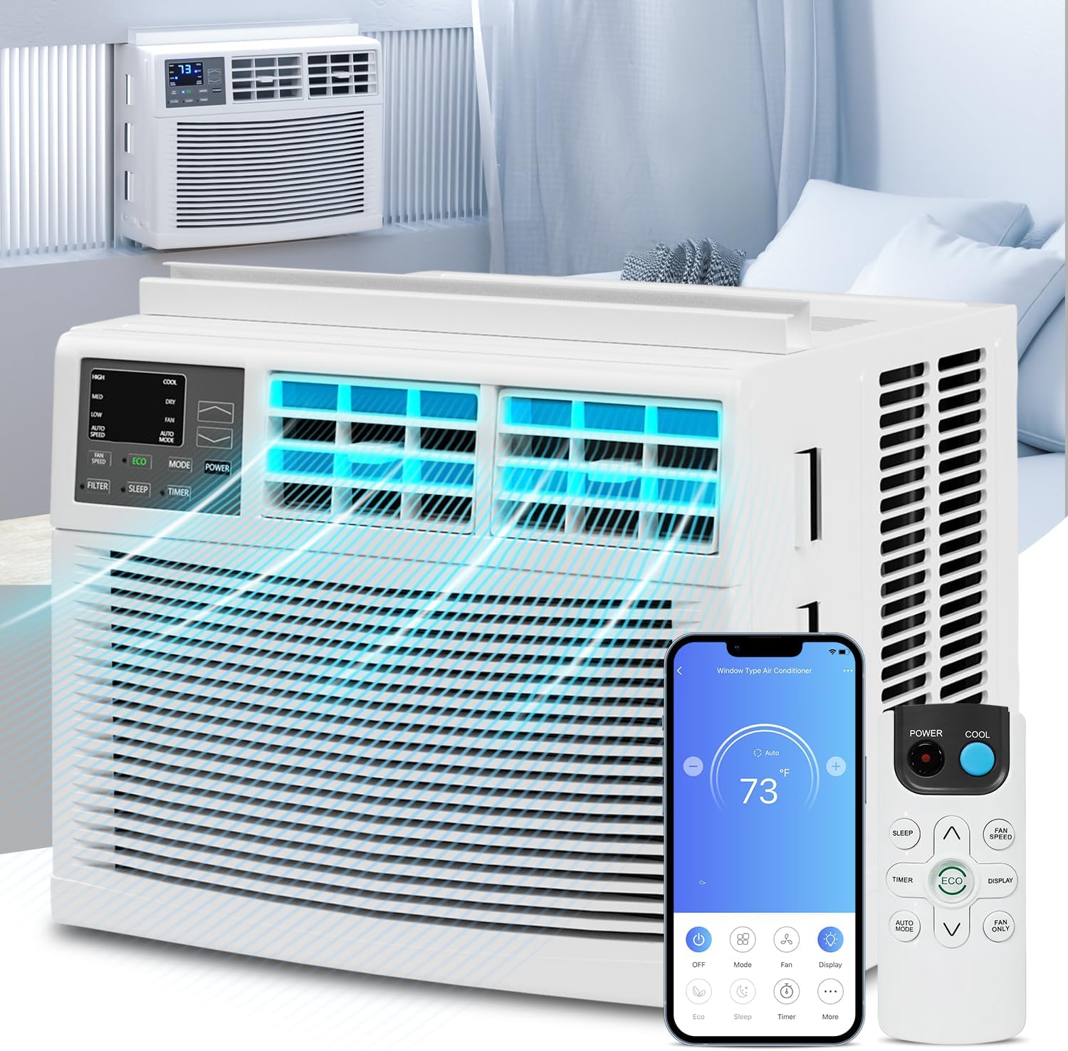 Magshion 12000 BTU Window Air Conditioner, Wi-Fi & Remote Control, Cools Large Rooms up to 450 Sq. Ft., Quiet Operation, 3 Cooling Modes, Washable Filter, Easy Install Window AC Unit