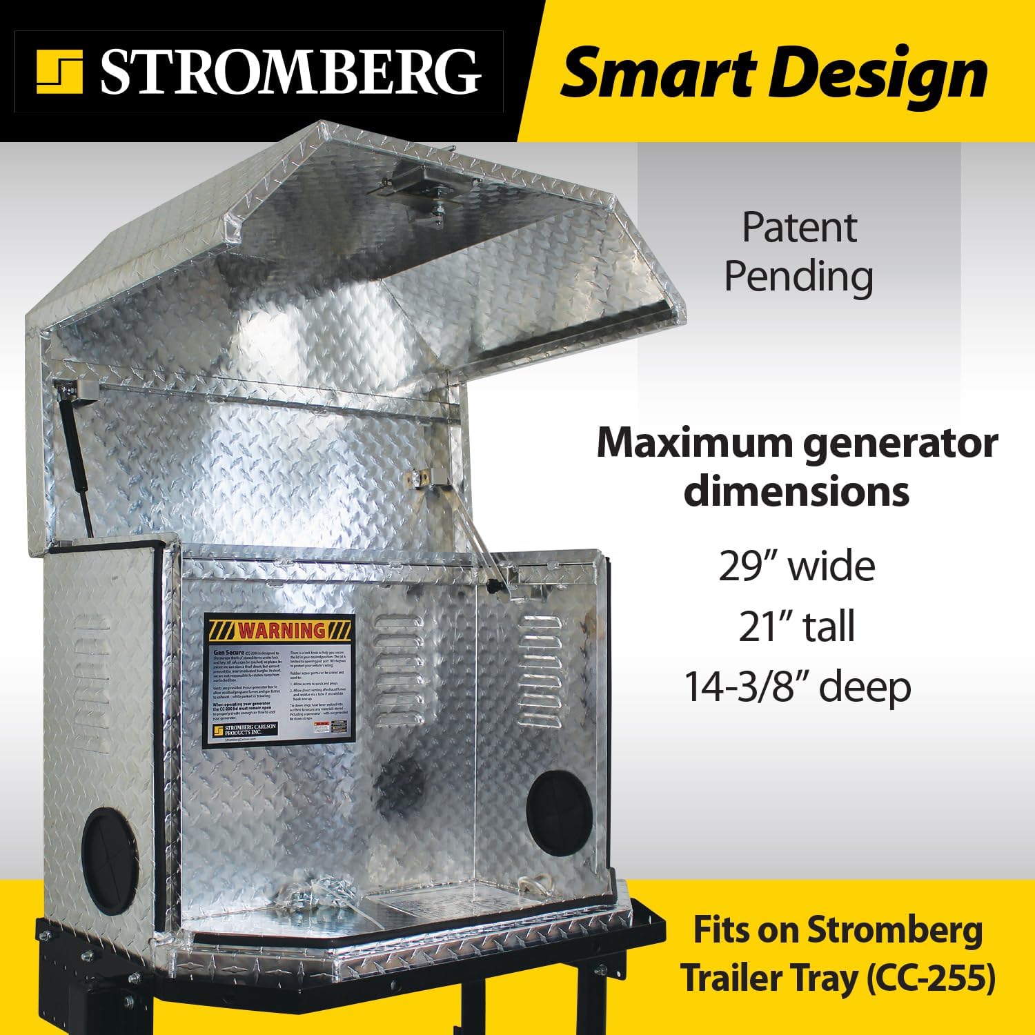 Stromberg Carlson Gen Secure Generator Box - Storage for Your Items - Anti-Theft, Propane Ventilation, and Trailer Ready - Bolts to CC-255 Tray - A-Frame 4” Square Bumper Adapters Coming in 2024