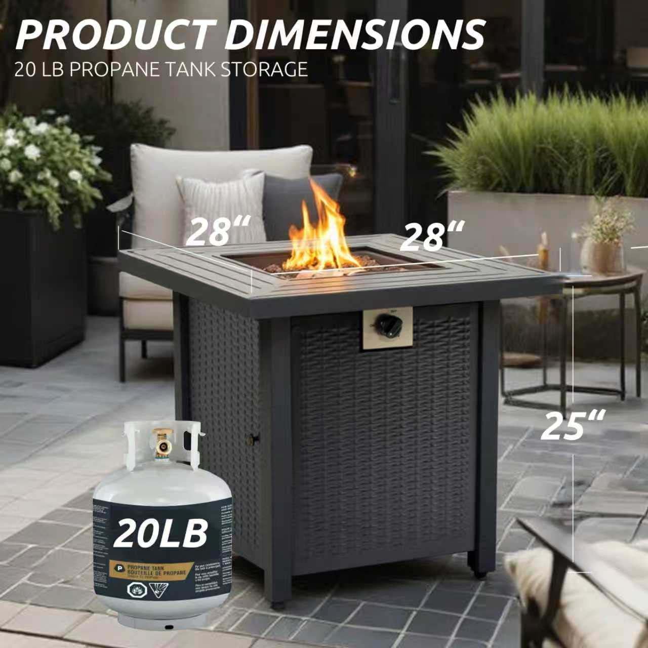 50000 BTU Propane Fire Pit Table Square,28 inch Fire Pit Propane for Outside Patio Black Gas Firepits,Iron (Black 1)