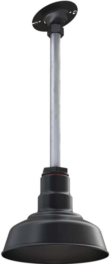 Steel Lighting Co. Inglewood Barn Light | Ceiling Mounted Light | 8 inch Round Dome | 12 inch Sloped Stem | Modern Farmhouse Style Pendant Made in America | Matte Black Exterior/Matte Black Interior