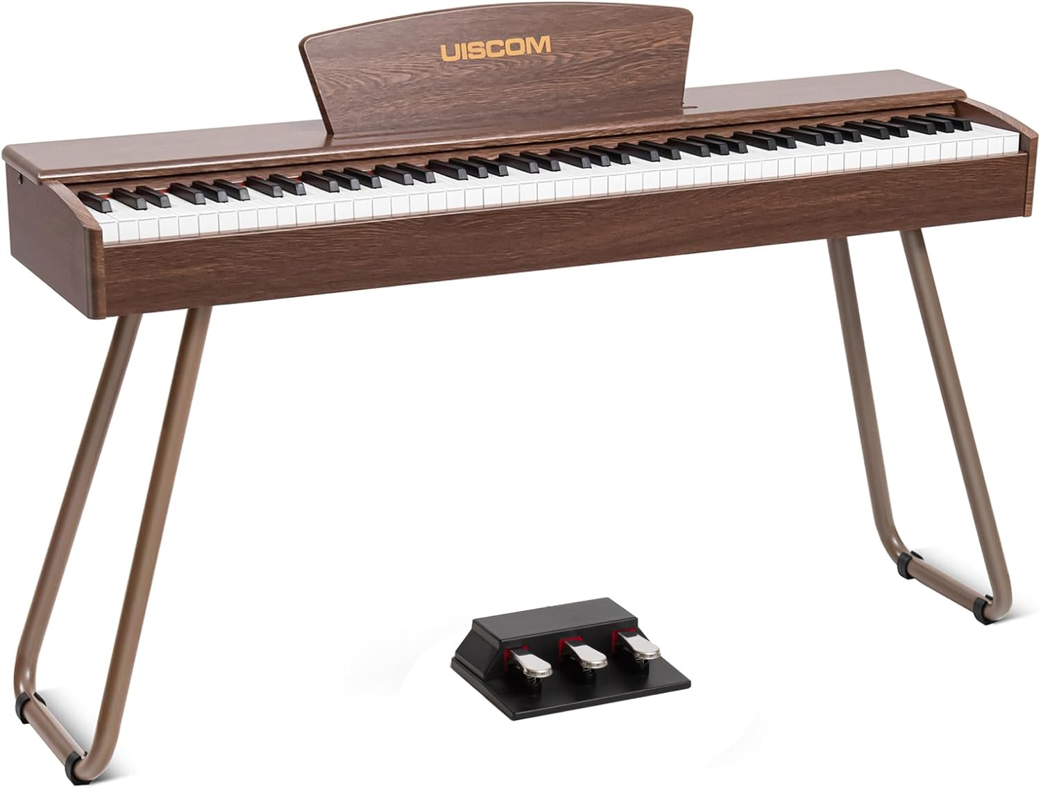 88-Key Weighted Keyboard Digital Piano in Walnut Wood Color - Electric Piano Perfect for Beginners, Includes Sheet Music Stand, Triple Pedal, Power Adapter, and USB-MIDI Support