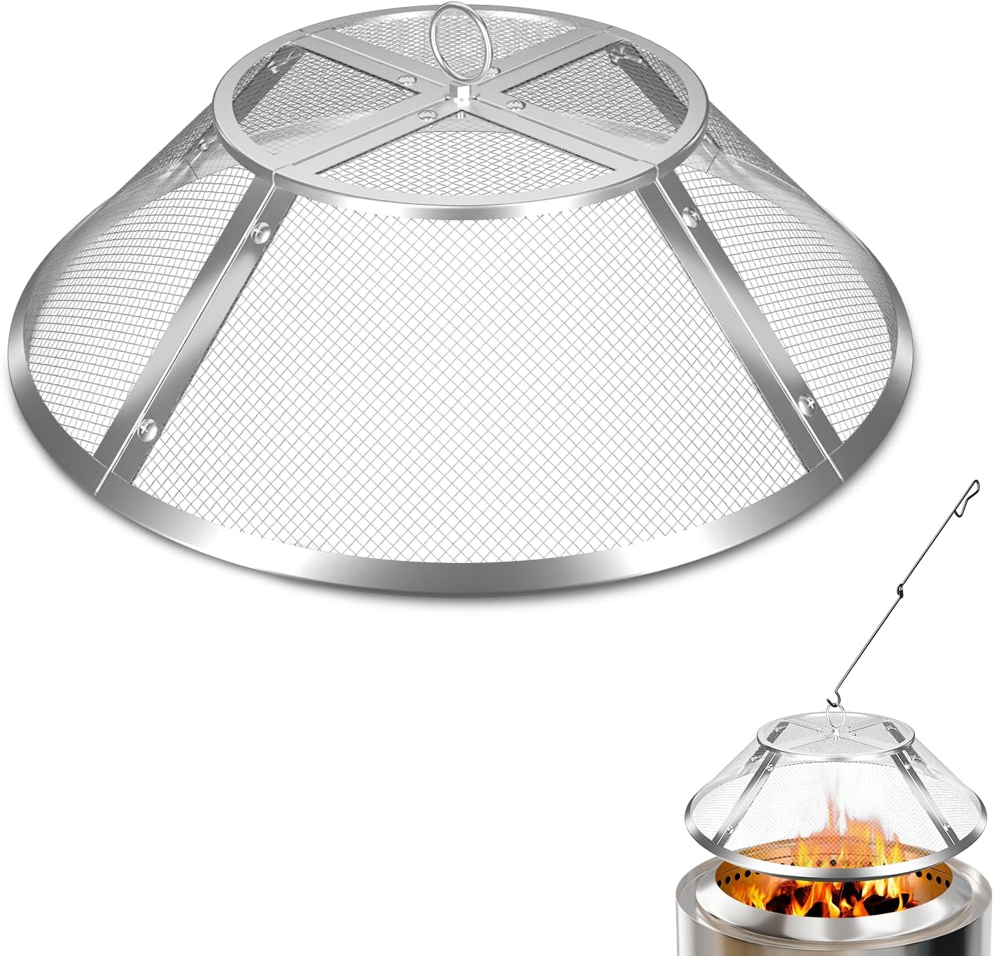 Fire Pit Spark Screen for Solo Stove Bonfire Accessories, 19.5 Inch Spark Shield for Solo Bonfire, Heavy-Duty 304 Stainless Steel Mesh Fire Pit Screen Cover with Removal Tools