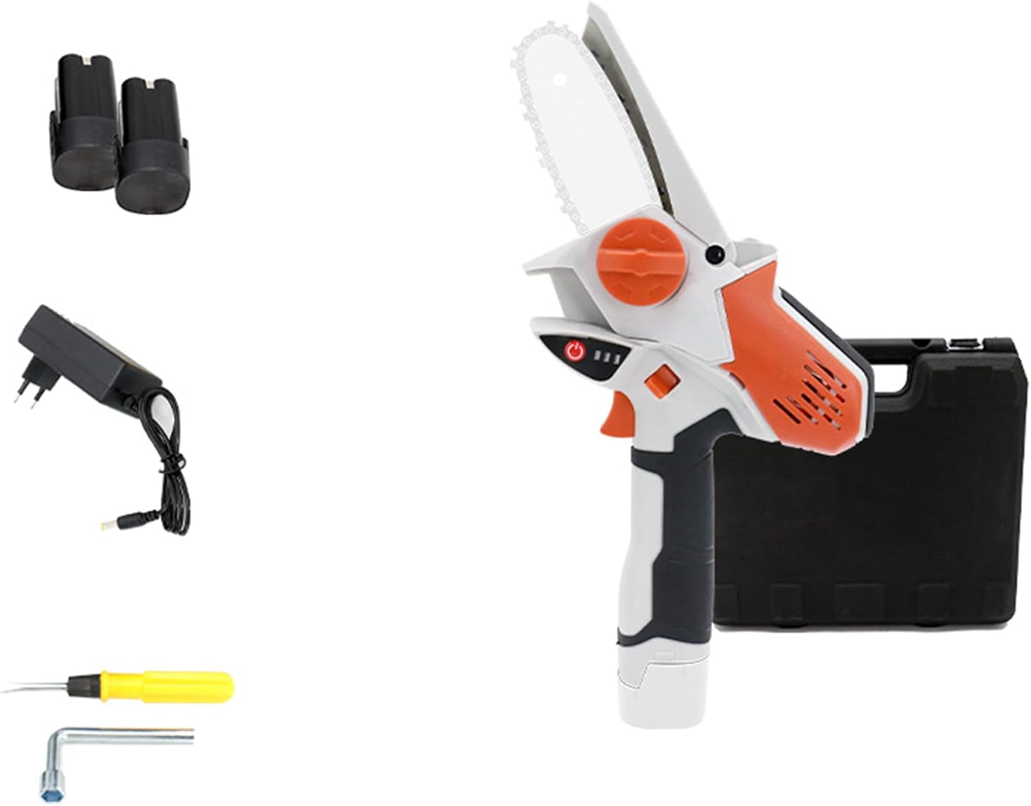 Mini Chainsaw Cordless, 4-Inch Battery Chainsaw, Small Electric Saw, Rechargeable Portable one-Hand Power Chain Saws for Garden and Farm Pruning