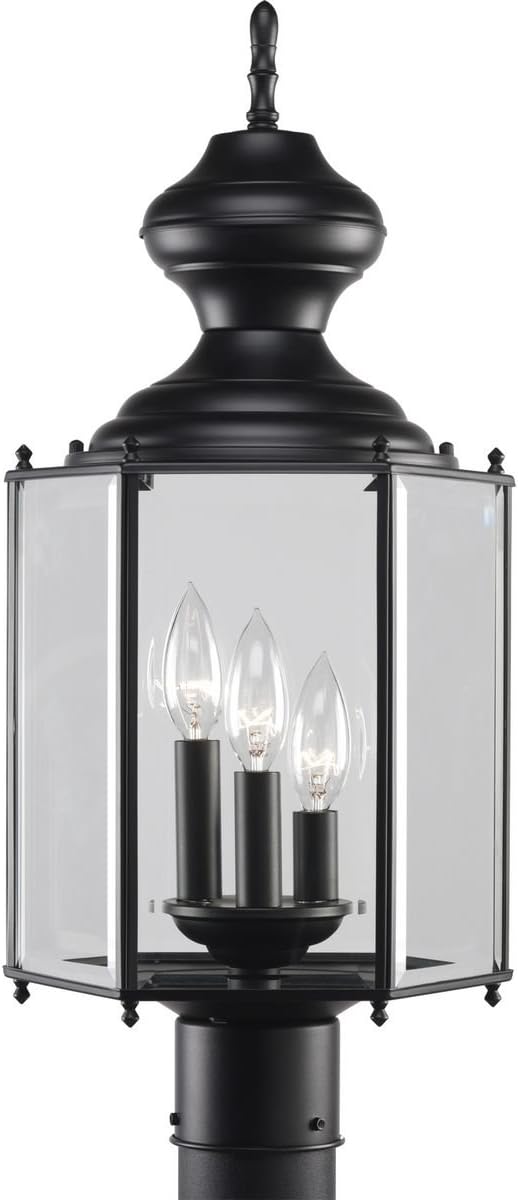 Progress Lighting BrassGUARD Lantern Collection 3-Light Clear Beveled Glass Traditional Outdoor Post Lantern Light Matte Black