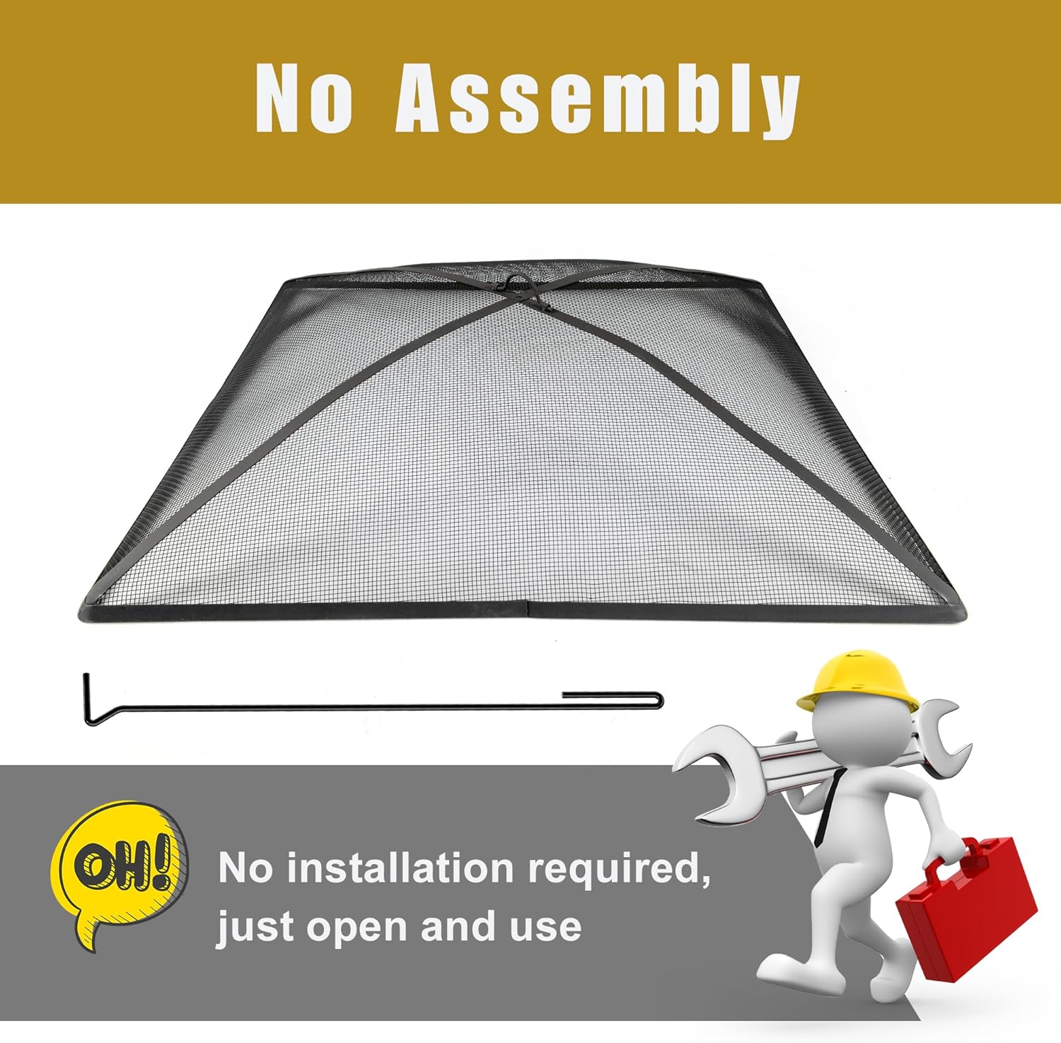 WeCooper 36Inch Heavy Duty Fire Pit Spark Screen Cover, Steel Mesh Square FirePit Screen, Fire Pit Ember Guard with Poker