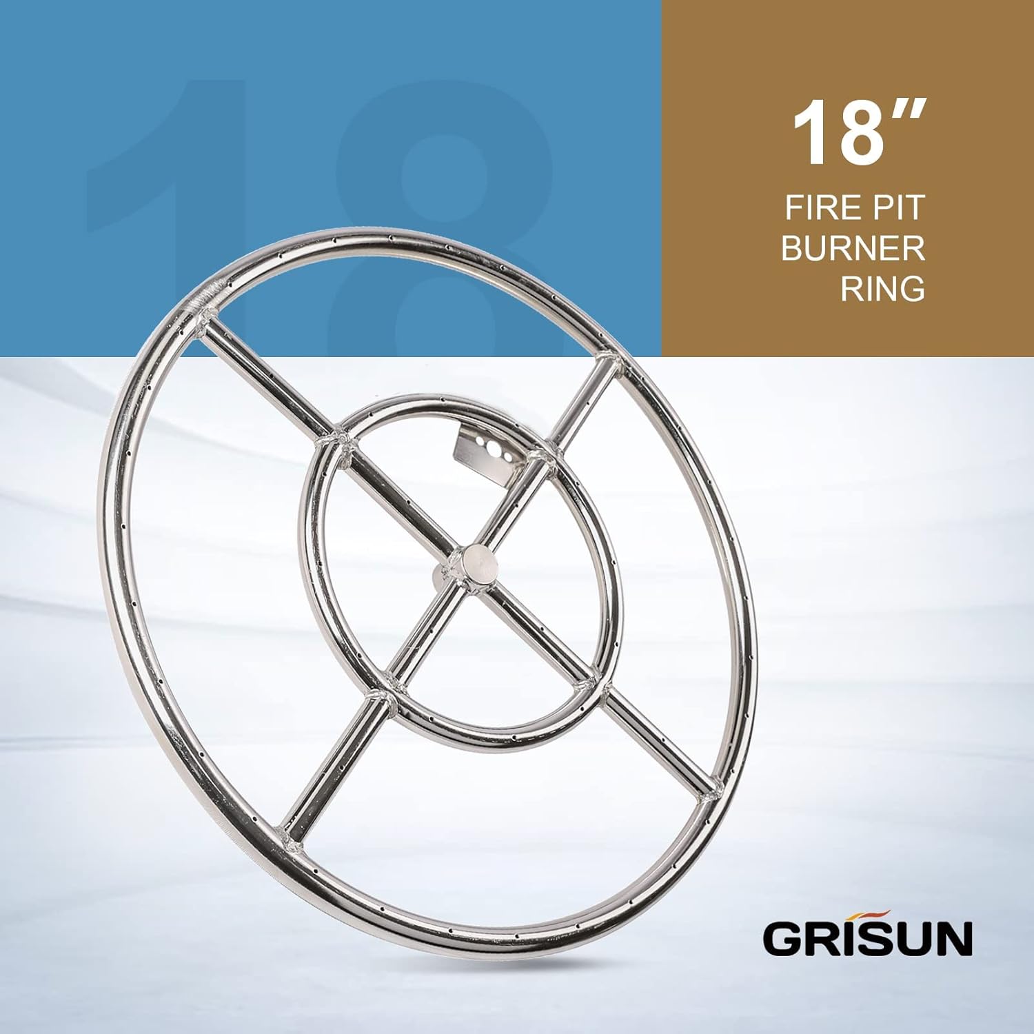GRISUN Fire Pit Burner Ring Kit 18 Inch, Propane Firepit Kit, Come with Propane Fire Pit Hose Kit and Upgraded Gas Control Spark Ignition Kit, DIY Round Gas Fire Pit Kit, Stainless Steel